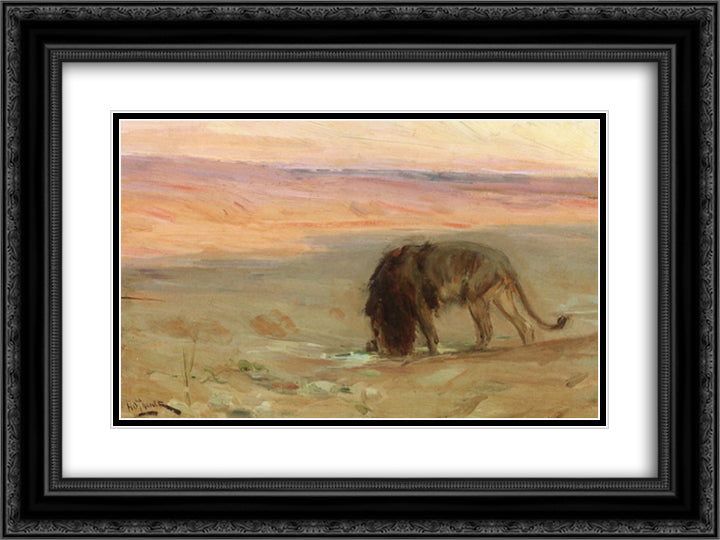 Lion Drinking 24x18 Black Ornate Wood Framed Art Print Poster with Double Matting by Tanner, Henry Ossawa