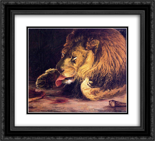 Lion Licking Its Paw 22x20 Black Ornate Wood Framed Art Print Poster with Double Matting by Tanner, Henry Ossawa