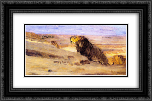 Lions in the Desert 24x16 Black Ornate Wood Framed Art Print Poster with Double Matting by Tanner, Henry Ossawa