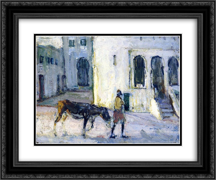 Man Leading a Donkey in Front of the Palais de Justice, Tangier 24x20 Black Ornate Wood Framed Art Print Poster with Double Matting by Tanner, Henry Ossawa