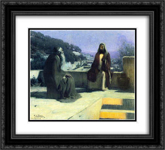 Nicodemus Visiting Jesus 22x20 Black Ornate Wood Framed Art Print Poster with Double Matting by Tanner, Henry Ossawa