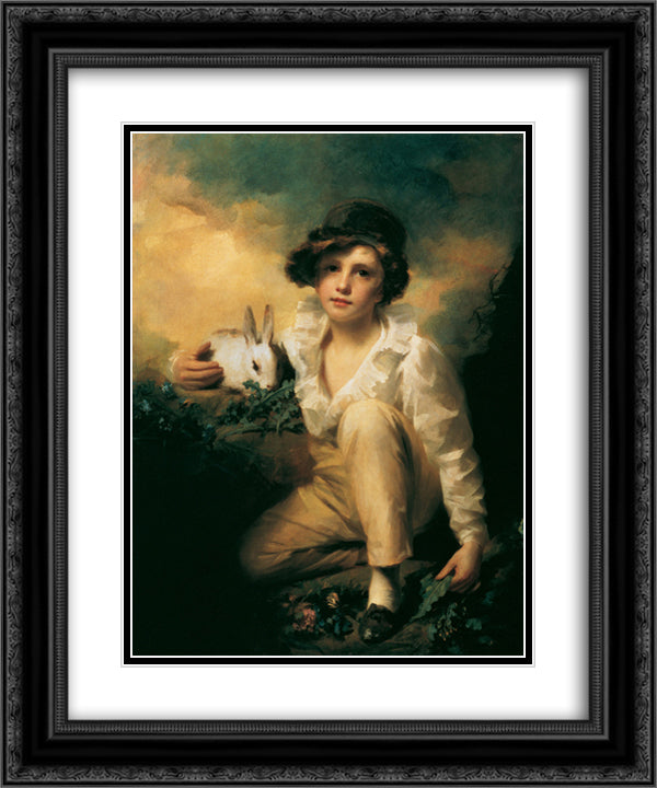 Boy and Rabbit 20x24 Black Ornate Wood Framed Art Print Poster with Double Matting by Raeburn, Henry