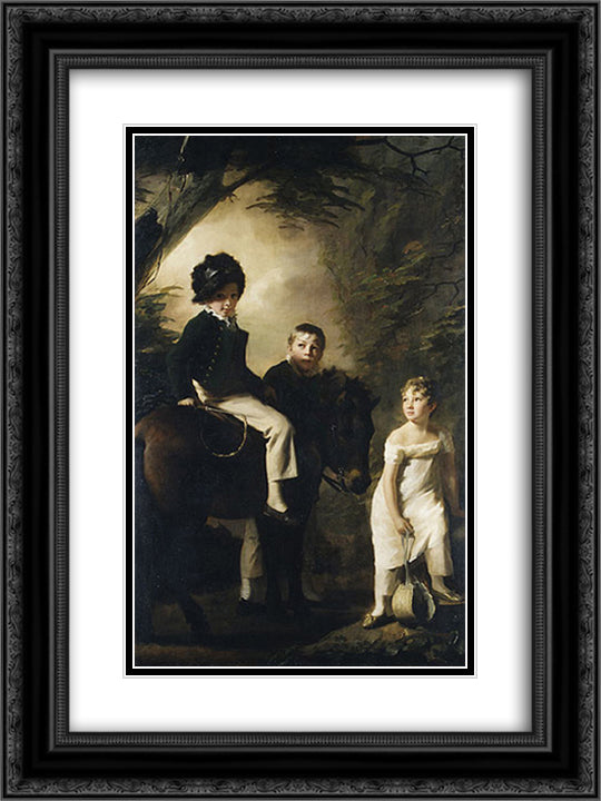 The Drummond Children 18x24 Black Ornate Wood Framed Art Print Poster with Double Matting by Raeburn, Henry
