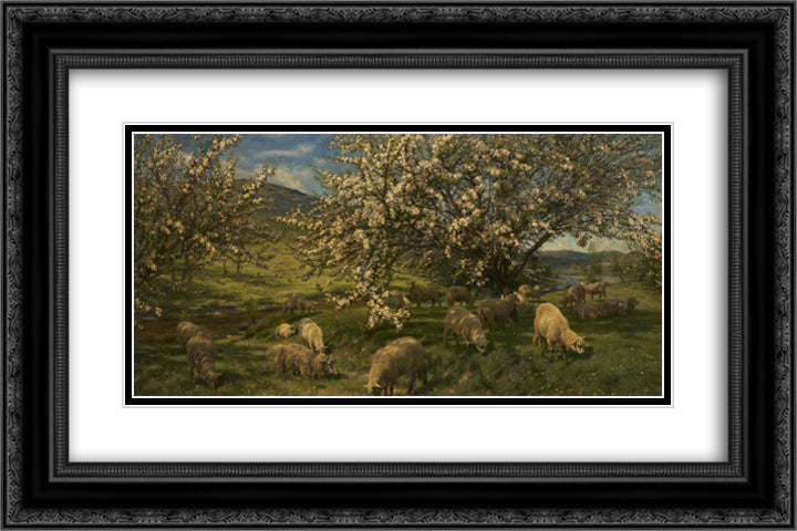 Apple Blossoms in the Upper Wye 24x16 Black Ornate Wood Framed Art Print Poster with Double Matting by Davis, Henry William Banks