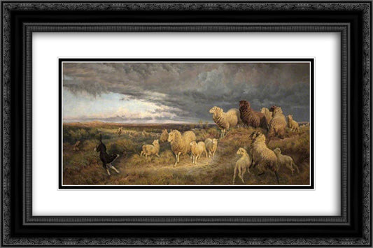 Approaching Thunderstorm, Flocks Driven Home, Picardy, France 24x16 Black Ornate Wood Framed Art Print Poster with Double Matting by Davis, Henry William Banks