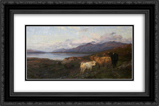 Cattle in a Highland Loch 24x16 Black Ornate Wood Framed Art Print Poster with Double Matting by Davis, Henry William Banks