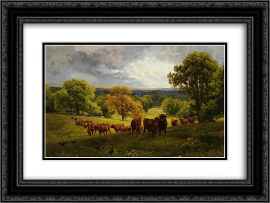 Landscape in Wiltshire 24x18 Black Ornate Wood Framed Art Print Poster with Double Matting by Davis, Henry William Banks