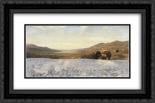 Landscape with Cattle, Evening 24x16 Black Ornate Wood Framed Art Print Poster with Double Matting by Davis, Henry William Banks