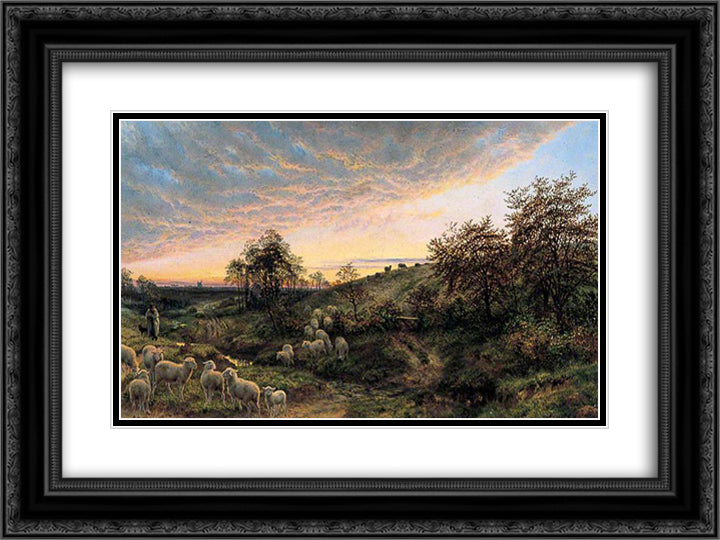 Twilight, Vallee de la Cluse, near Boulogne 24x18 Black Ornate Wood Framed Art Print Poster with Double Matting by Davis, Henry William Banks