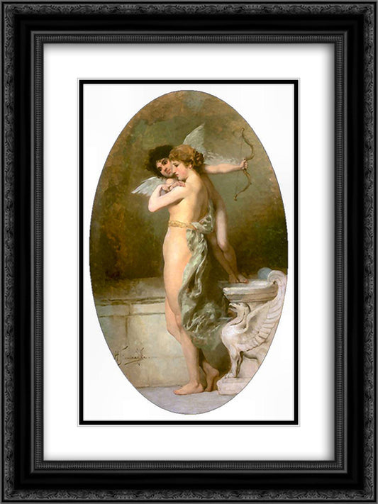 Amor and Psyche 18x24 Black Ornate Wood Framed Art Print Poster with Double Matting by Siemiradzki, Henryk