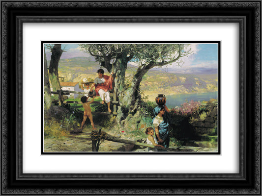 Ancient Rome. In a Village 24x18 Black Ornate Wood Framed Art Print Poster with Double Matting by Siemiradzki, Henryk