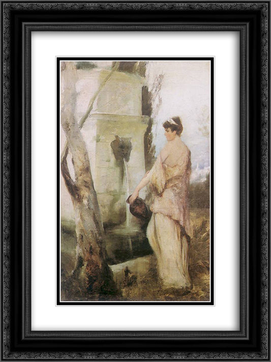 At the well 18x24 Black Ornate Wood Framed Art Print Poster with Double Matting by Siemiradzki, Henryk