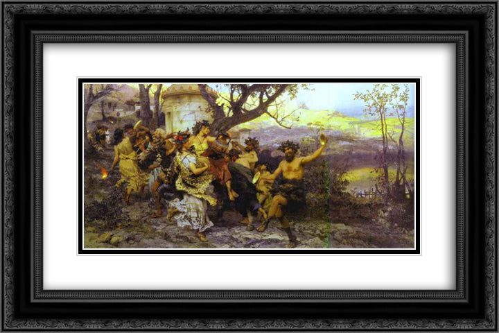 Bacchanalia 24x16 Black Ornate Wood Framed Art Print Poster with Double Matting by Siemiradzki, Henryk