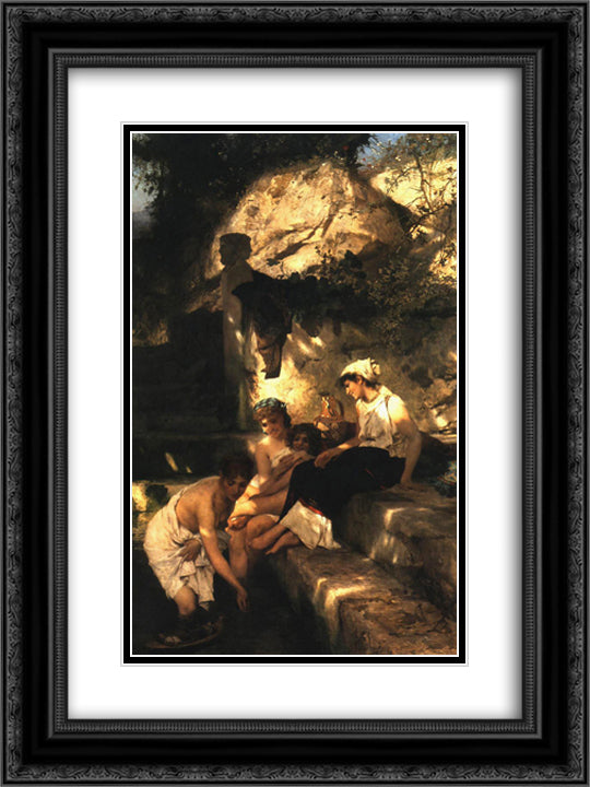 By a Pool. A Scene from Roman Life 18x24 Black Ornate Wood Framed Art Print Poster with Double Matting by Siemiradzki, Henryk