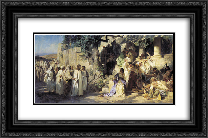 Christ and Sinner 24x16 Black Ornate Wood Framed Art Print Poster with Double Matting by Siemiradzki, Henryk