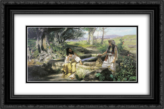 Christ and the Samaritan Woman 24x16 Black Ornate Wood Framed Art Print Poster with Double Matting by Siemiradzki, Henryk