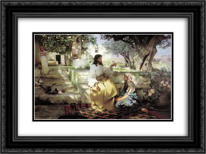 Christ in the House of Martha and Mary 24x18 Black Ornate Wood Framed Art Print Poster with Double Matting by Siemiradzki, Henryk