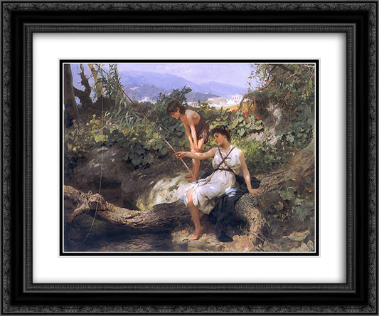 Fishing. A Scene from the Roman Life 24x20 Black Ornate Wood Framed Art Print Poster with Double Matting by Siemiradzki, Henryk