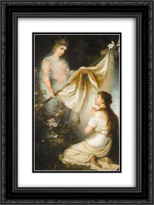 Joan of Arc Kneeling before Angel 18x24 Black Ornate Wood Framed Art Print Poster with Double Matting by Siemiradzki, Henryk