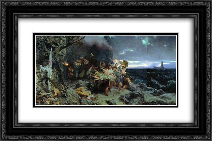 Orgy of the Times of Tiberius on Capri 24x16 Black Ornate Wood Framed Art Print Poster with Double Matting by Siemiradzki, Henryk