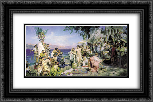 Phryne on the Poseidon's celebration in Eleusis 24x16 Black Ornate Wood Framed Art Print Poster with Double Matting by Siemiradzki, Henryk