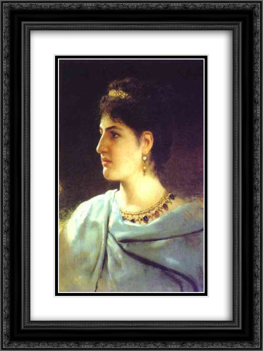 Portrait of a Roman Woman 18x24 Black Ornate Wood Framed Art Print Poster with Double Matting by Siemiradzki, Henryk