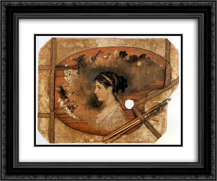 Portrait of a woman on a pallet 24x20 Black Ornate Wood Framed Art Print Poster with Double Matting by Siemiradzki, Henryk