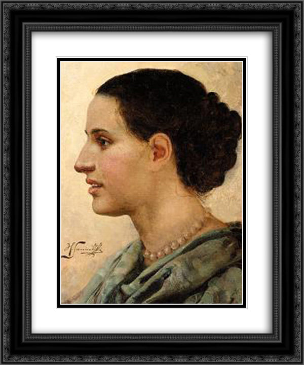 Portrait of a Young Woman 20x24 Black Ornate Wood Framed Art Print Poster with Double Matting by Siemiradzki, Henryk