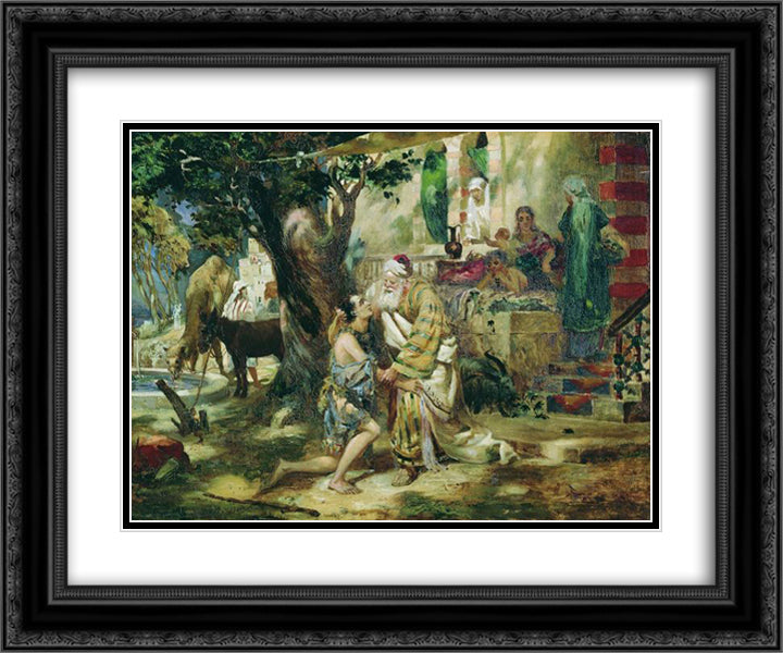 Prodigal Son 24x20 Black Ornate Wood Framed Art Print Poster with Double Matting by Siemiradzki, Henryk