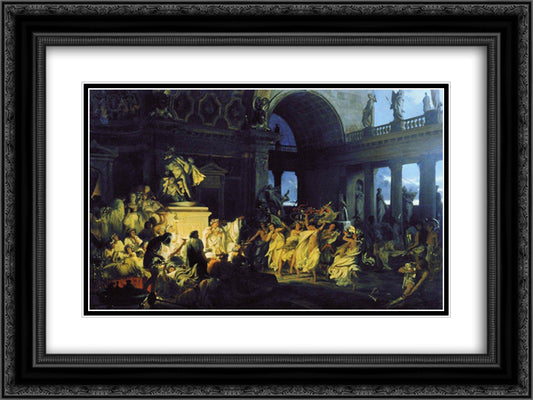 Roman Orgy in the Time of Caesars 24x18 Black Ornate Wood Framed Art Print Poster with Double Matting by Siemiradzki, Henryk