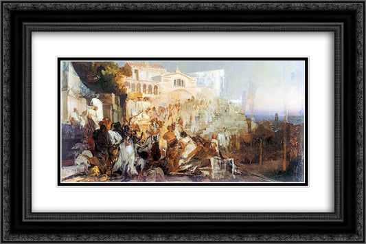 Sketch for the Torch of Nero 24x16 Black Ornate Wood Framed Art Print Poster with Double Matting by Siemiradzki, Henryk