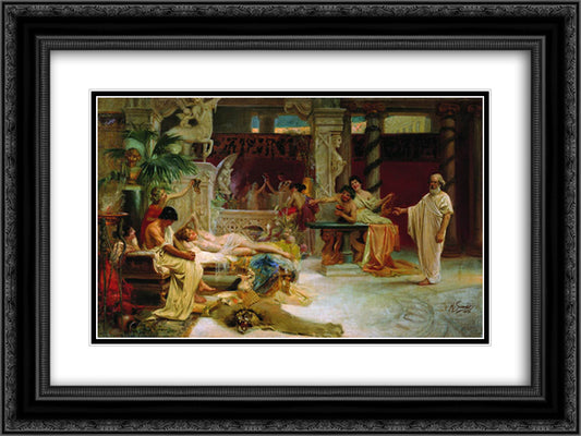 Socrates Finds his Student Alcviad at Heterai 24x18 Black Ornate Wood Framed Art Print Poster with Double Matting by Siemiradzki, Henryk