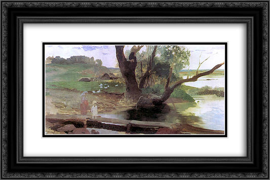 Svislach Landscape 24x16 Black Ornate Wood Framed Art Print Poster with Double Matting by Siemiradzki, Henryk