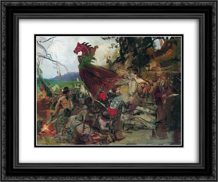 The Funeral of Ruz in Bulgar 24x20 Black Ornate Wood Framed Art Print Poster with Double Matting by Siemiradzki, Henryk