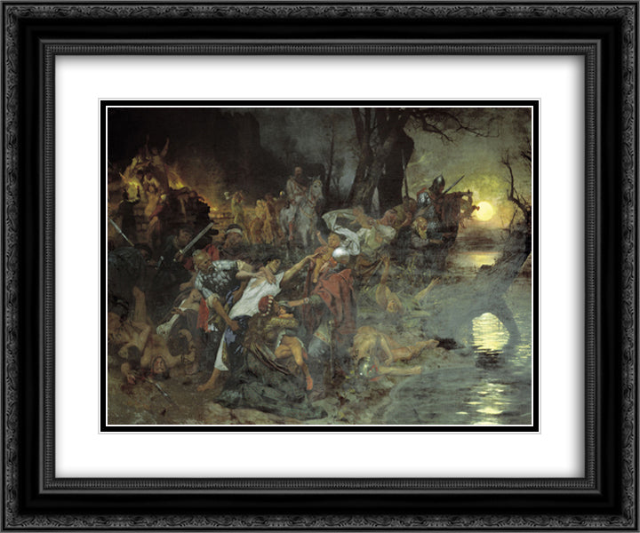 Warriors in the Battle of Silistria 24x20 Black Ornate Wood Framed Art Print Poster with Double Matting by Siemiradzki, Henryk