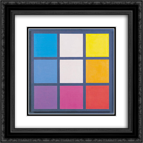 Composition No. 33 20x20 Black Ornate Wood Framed Art Print Poster with Double Matting by Stazewski, Henryk