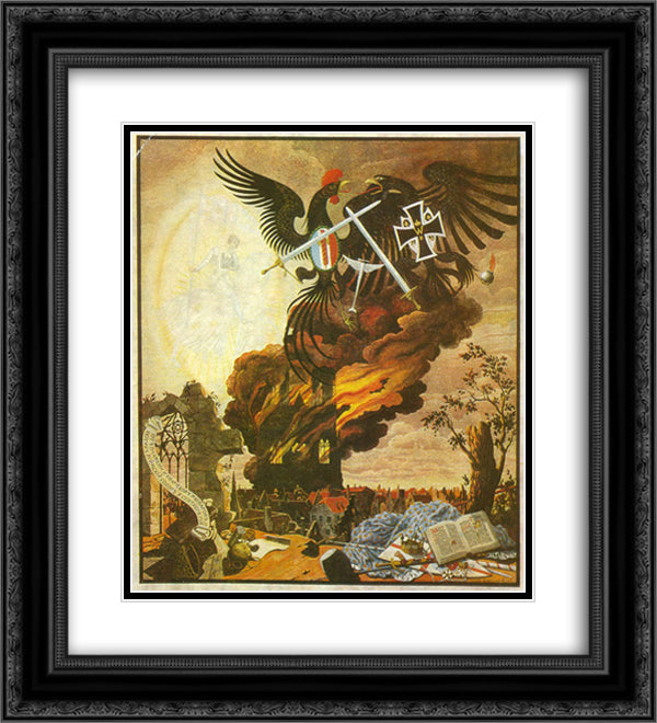 Allegory of the destruction of the cathedral at Reims 20x22 Black Ornate Wood Framed Art Print Poster with Double Matting by Narbut, Heorhiy