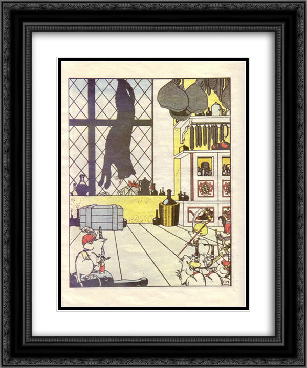 Illustration for the book 'How mice buried the cat' by Zhukovsky 20x24 Black Ornate Wood Framed Art Print Poster with Double Matting by Narbut, Heorhiy