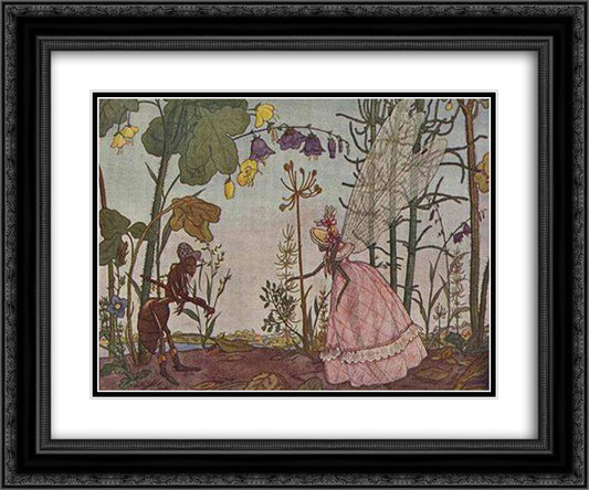 Illustration to Ivan Krylov's fable 'The Ant and the Dragonfly' 24x20 Black Ornate Wood Framed Art Print Poster with Double Matting by Narbut, Heorhiy