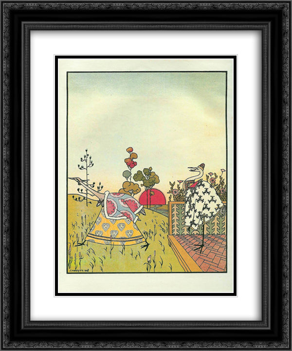 Illustration to 'The crane and heron. Bear.' 20x24 Black Ornate Wood Framed Art Print Poster with Double Matting by Narbut, Heorhiy