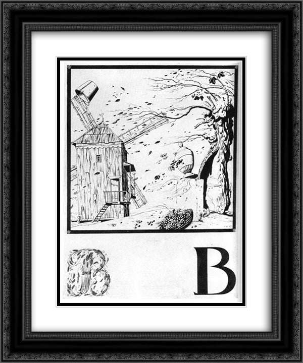 Sheet 'V' from the album 'Ukrainian alphabet' 20x24 Black Ornate Wood Framed Art Print Poster with Double Matting by Narbut, Heorhiy