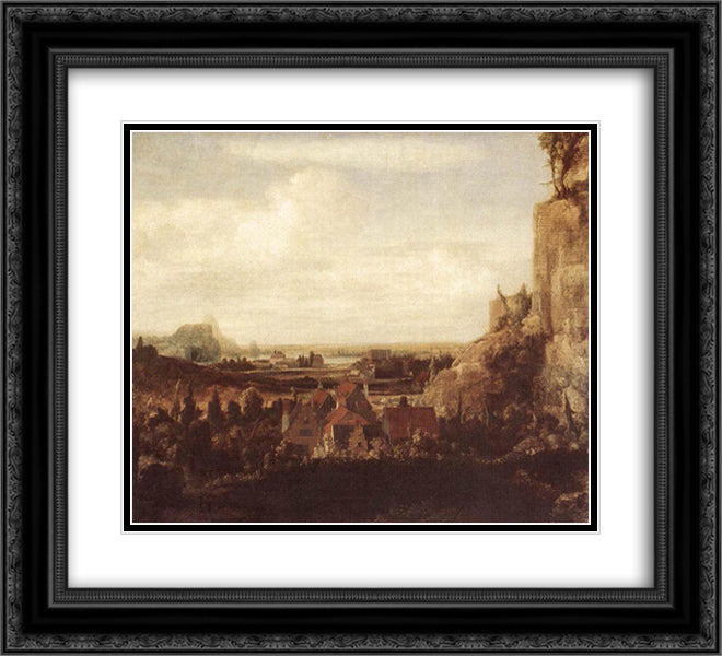 A River Valley with a Group of Houses 22x20 Black Ornate Wood Framed Art Print Poster with Double Matting by Seghers, Hercules