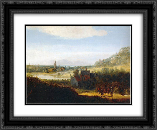 Landscape with Armed Men 24x20 Black Ornate Wood Framed Art Print Poster with Double Matting by Seghers, Hercules
