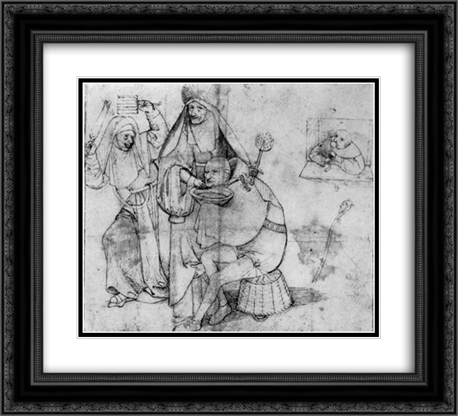 A comical barber scene 22x20 Black Ornate Wood Framed Art Print Poster with Double Matting by Bosch, Hieronymus