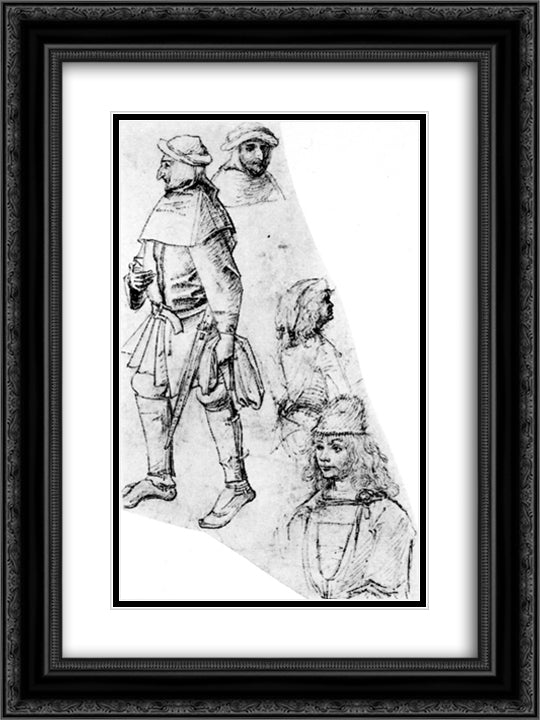 A peasant and three bustlength figures 18x24 Black Ornate Wood Framed Art Print Poster with Double Matting by Bosch, Hieronymus