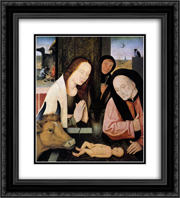 Adoration of the Child 20x22 Black Ornate Wood Framed Art Print Poster with Double Matting by Bosch, Hieronymus