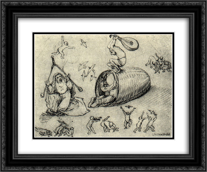 Beehive and witches 24x20 Black Ornate Wood Framed Art Print Poster with Double Matting by Bosch, Hieronymus