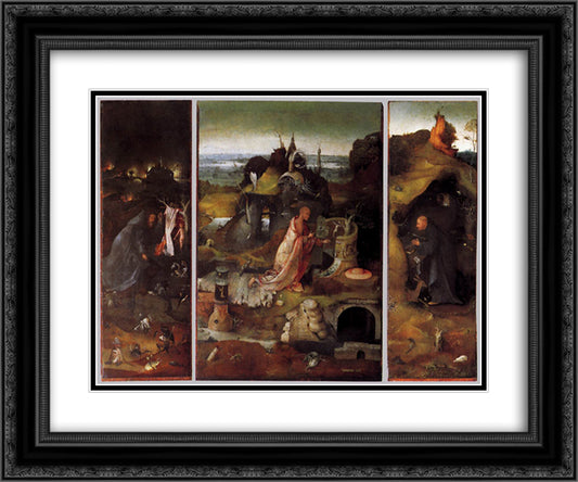 Hermit Saints Triptych 24x20 Black Ornate Wood Framed Art Print Poster with Double Matting by Bosch, Hieronymus