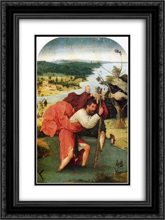 Saint Christopher 18x24 Black Ornate Wood Framed Art Print Poster with Double Matting by Bosch, Hieronymus