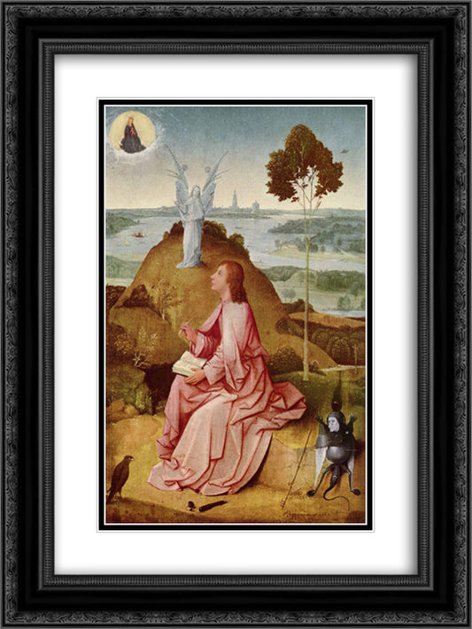 Saint John the Evangelist on Patmos 18x24 Black Ornate Wood Framed Art Print Poster with Double Matting by Bosch, Hieronymus